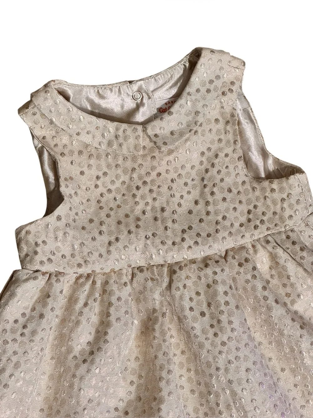 CAT & JACK Metallic Polka Dot Party Dress 18M Champagne/Gold EUC